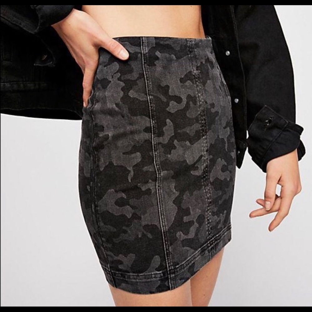Free People Black Camo Mini Skirt